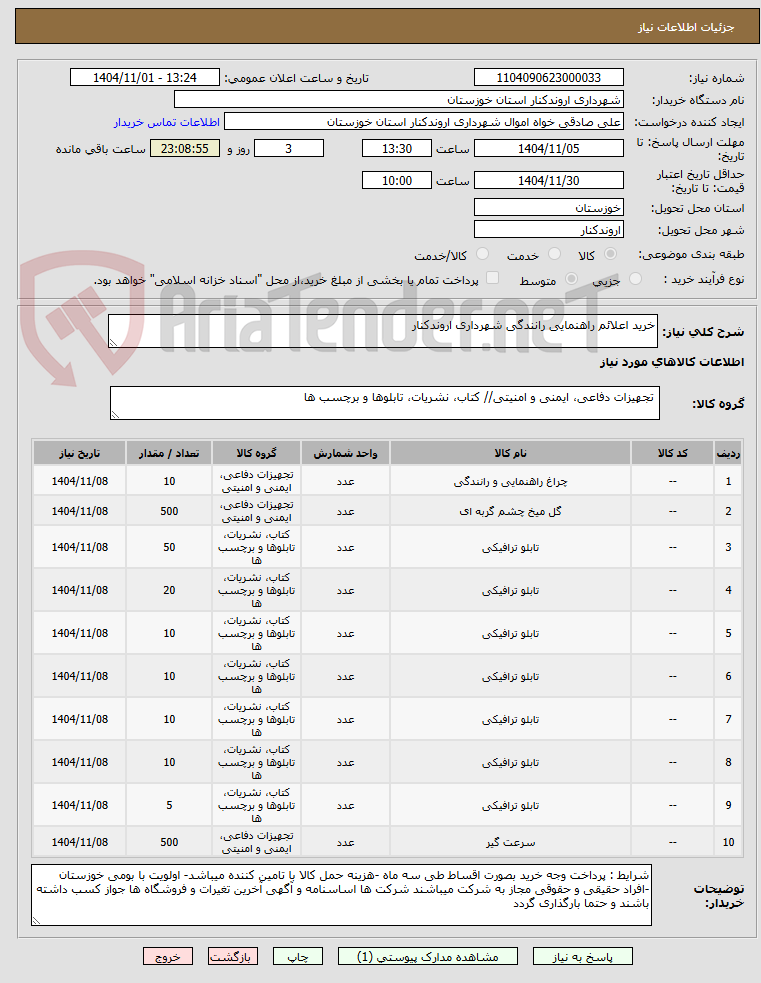 تصویر کوچک آگهی خرید اعلائم راهنمایی رانندگی شهرداری اروندکنار