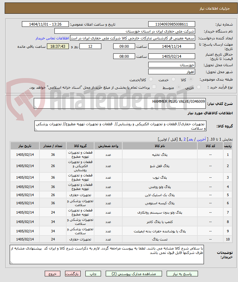 تصویر کوچک آگهی HAMMER PLUG VALVE/0346009