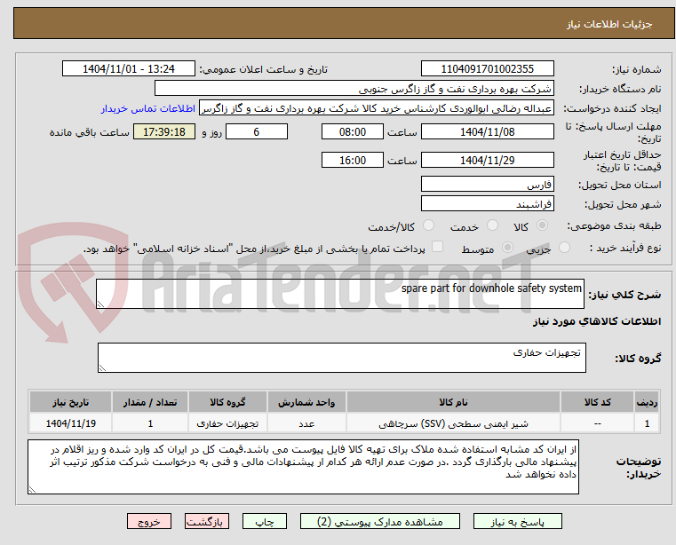 تصویر کوچک آگهی spare part for downhole safety system 