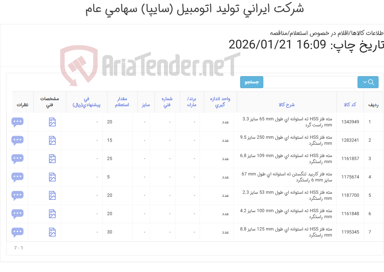 تصویر کوچک آگهی مته فلز HSS فقط طبق مشخصات فنی و برند فایل پیوست) حتما فایل پیوست مطالعه گردد