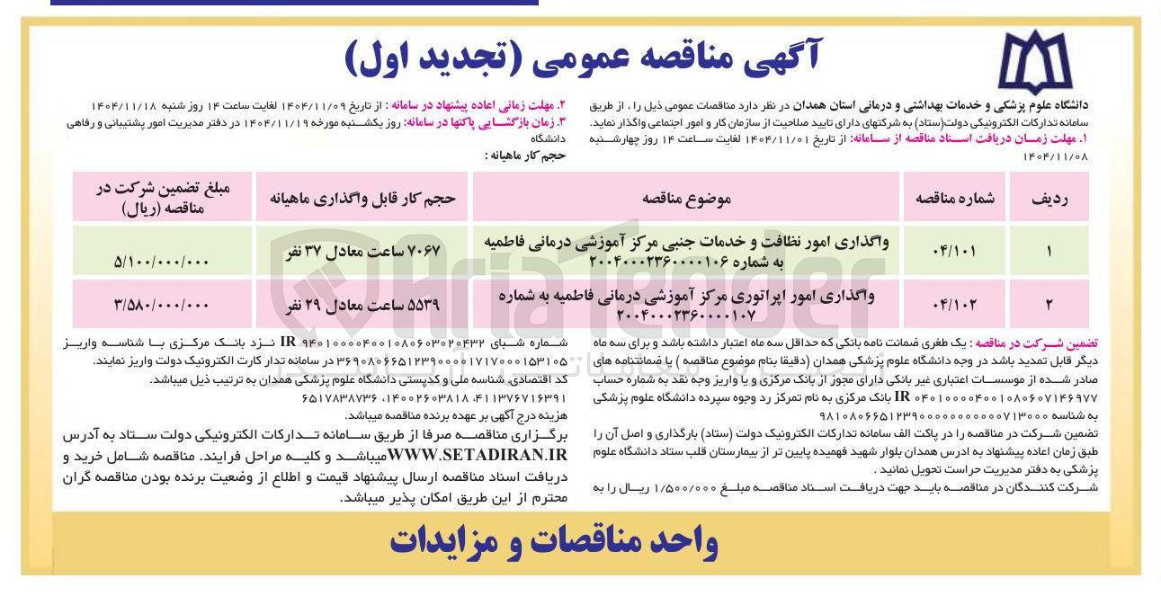 تصویر کوچک آگهی واگذاری امور اپراتوری مرکز 