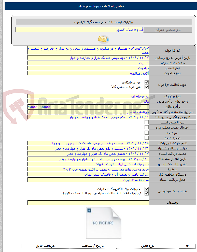 تصویر کوچک آگهی خرید دوربین های مداربسته و تجهیزات اکتیو تصفیه خانه ۳ و ۴