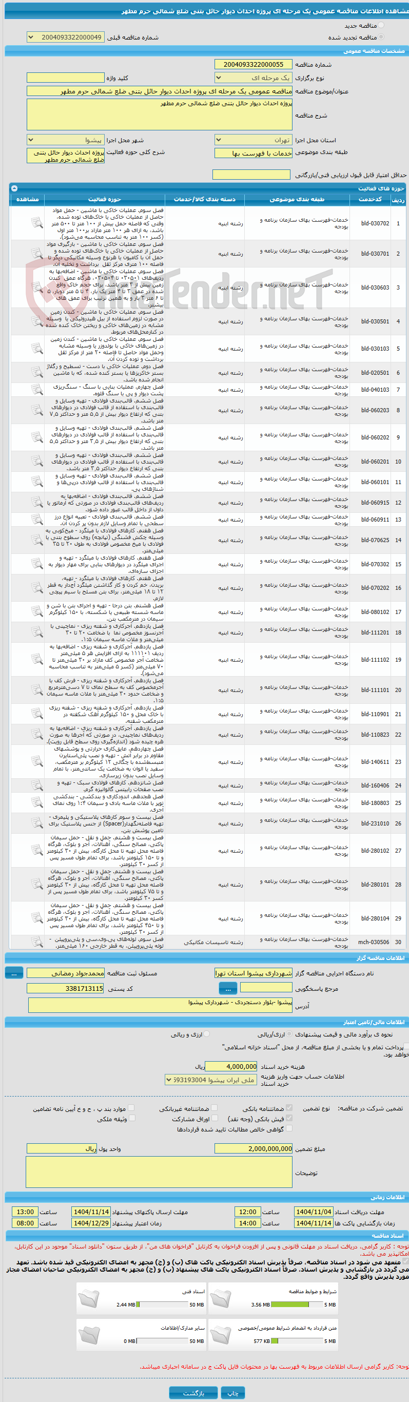تصویر کوچک آگهی مناقصه عمومی یک مرحله ای پروژه احداث دیوار حائل بتنی ضلع شمالی حرم مطهر