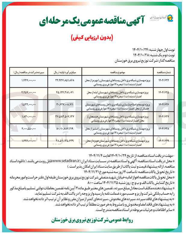 تصویر کوچک آگهی پروژه بهسازی شبکه برق داخل روستاها