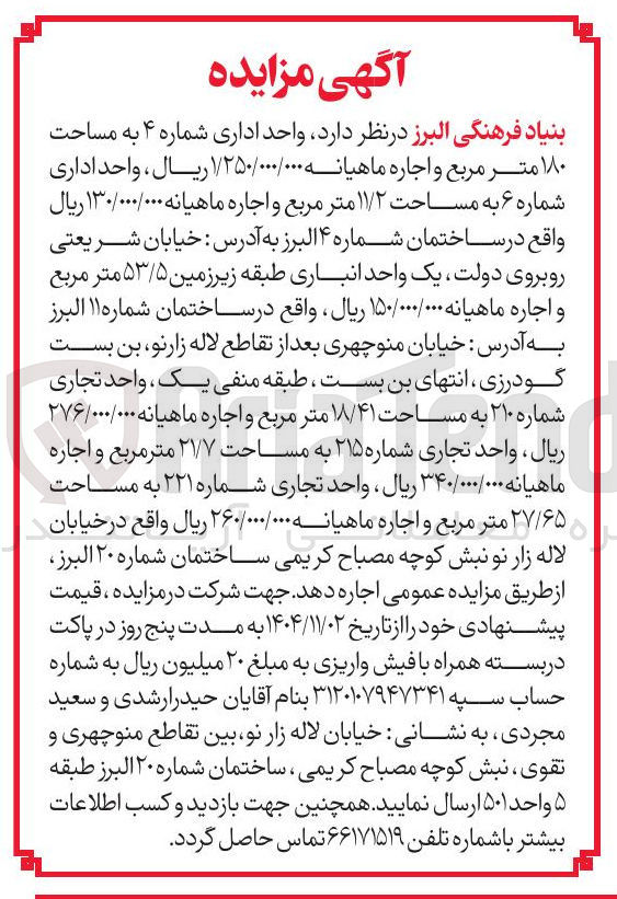 تصویر کوچک آگهی اجاره واحدهای اداری