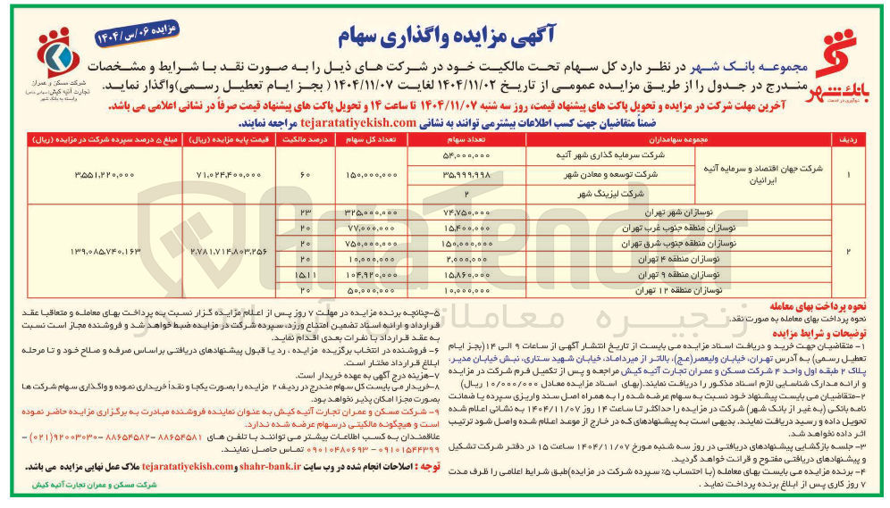 تصویر کوچک آگهی فروش سهام
