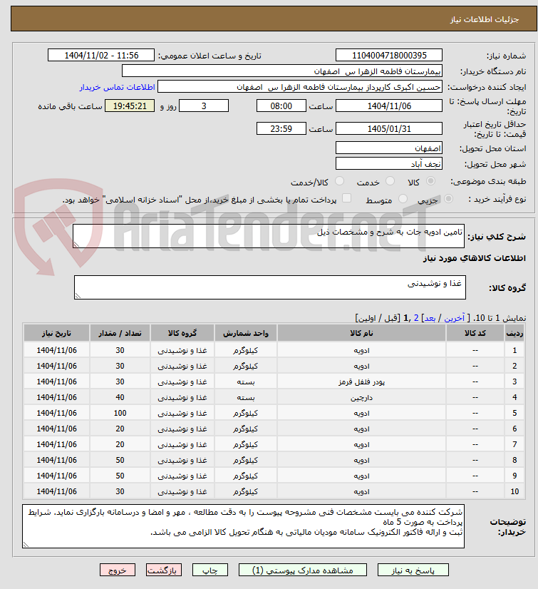 تصویر کوچک آگهی تامین ادویه جات به شرح و مشخصات ذیل