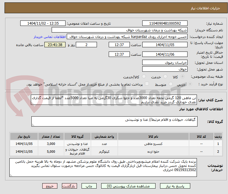 تصویر کوچک آگهی تن ماهی 120 گرمی تحفه تعداد 3000عدد و حلوا شکری 30گرمی به صبا تعداد 5000عدد *لطفا از قیمت گذاری نقدی خوداری گردد خرید نقدی نداریم 