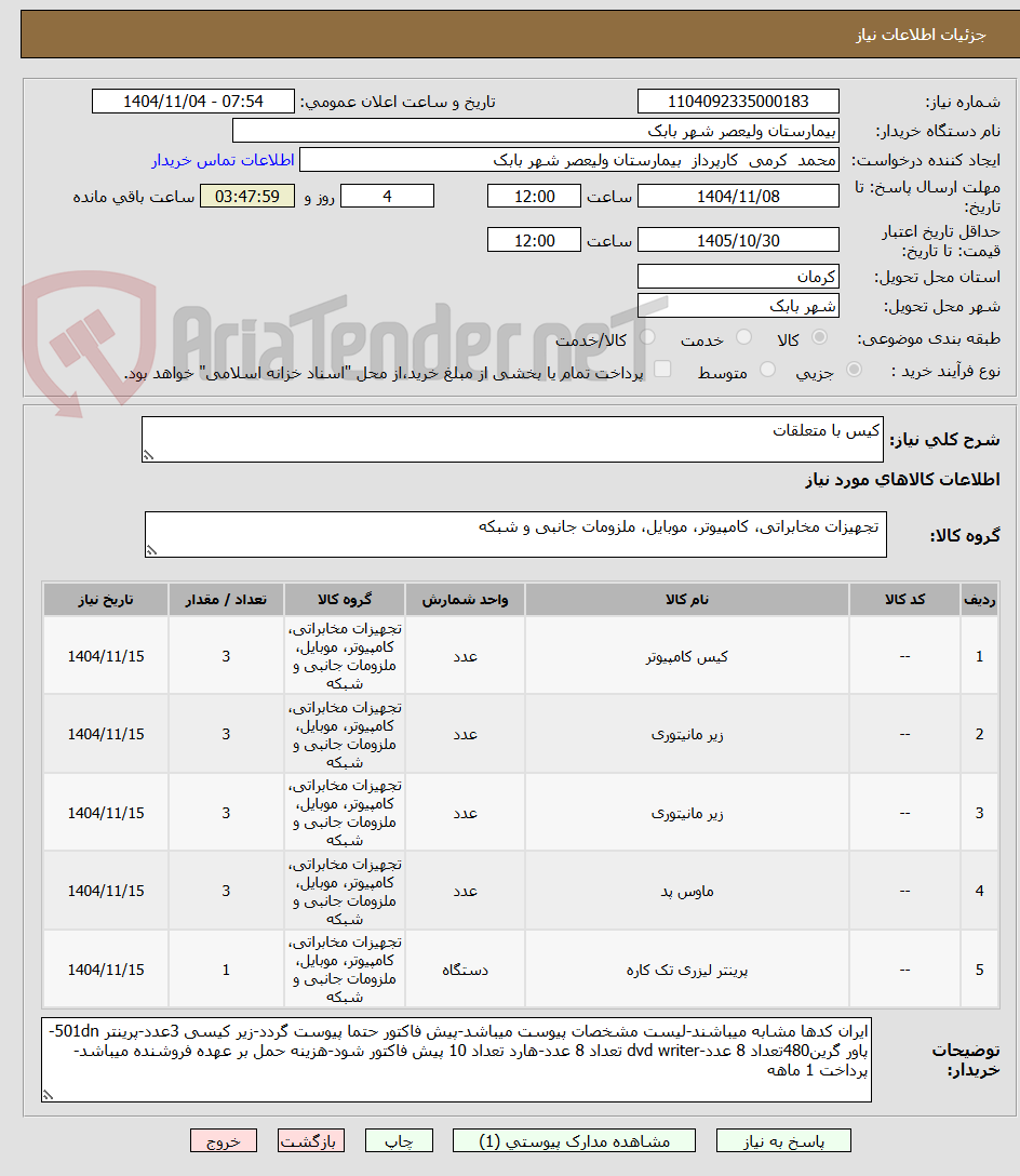 تصویر کوچک آگهی کیس با متعلقات