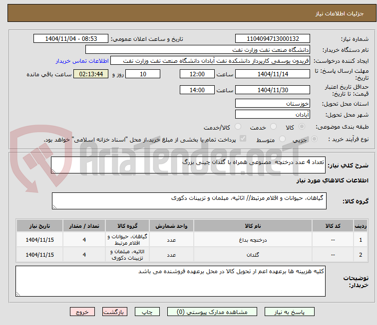 تصویر کوچک آگهی تعداد 4 عدد درختچه مصنوعی همراه با گلدان چینی بزرگ