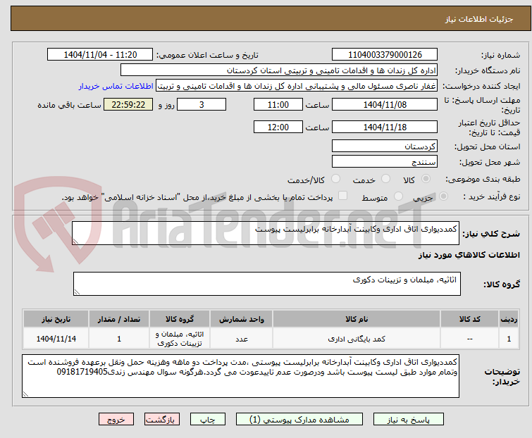 تصویر کوچک آگهی کمددیواری اتاق اداری وکابینت آبدارخانه برابرلیست پیوست