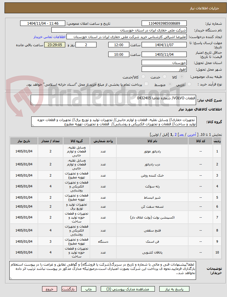 تصویر کوچک آگهی قطعات VOLVO/ شماره تقاضا 0432405