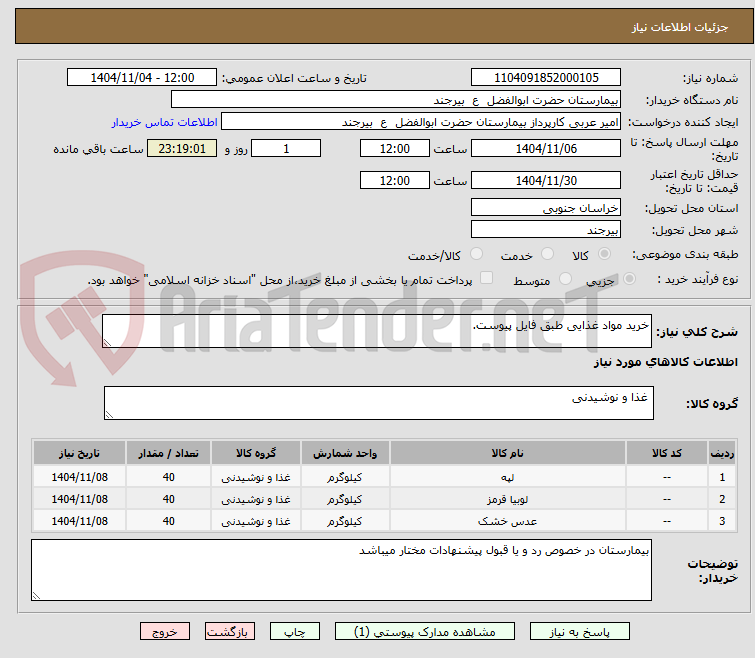 تصویر کوچک آگهی خرید مواد غذایی طبق فایل پیوست.