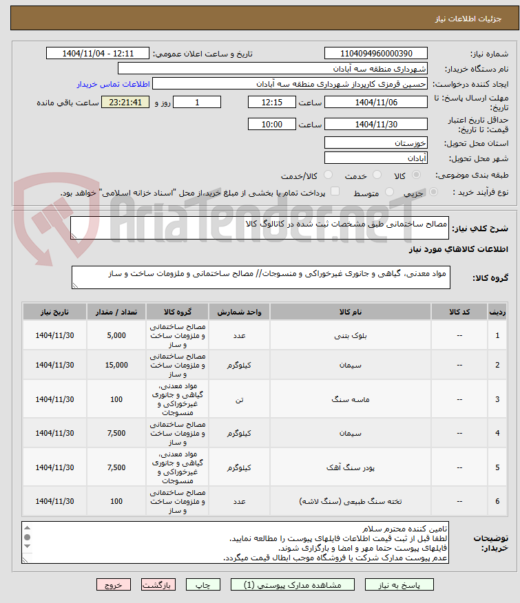 تصویر کوچک آگهی مصالح ساختمانی طبق مشخصات ثبت شده در کاتالوگ کالا