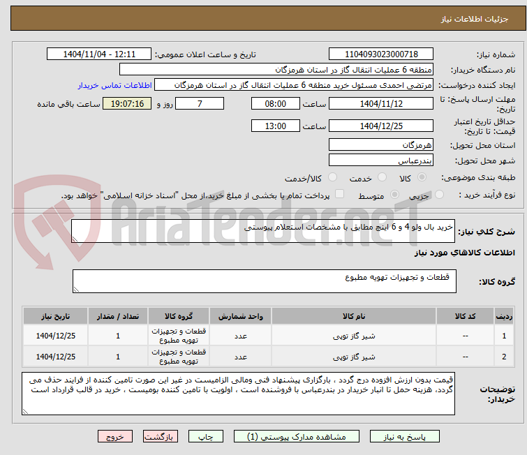 تصویر کوچک آگهی خرید بال ولو 4 و 6 اینچ مطابق با مشخصات استعلام پیوستی