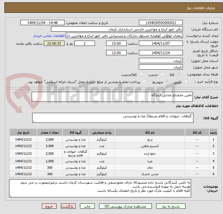 تصویر کوچک آگهی تامین مایحتاج غذایی اردوگاه