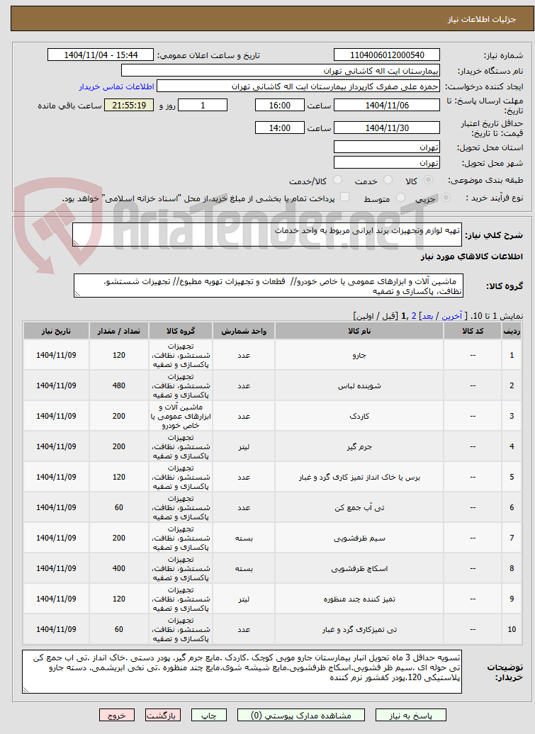 تصویر کوچک آگهی تهیه لوازم وتجهیزات برند ایرانی مربوط به واحد خدمات