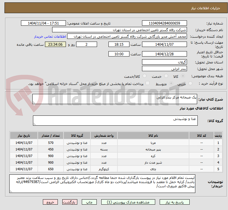 تصویر کوچک آگهی پک صبحانه مرکز بندر انزلی