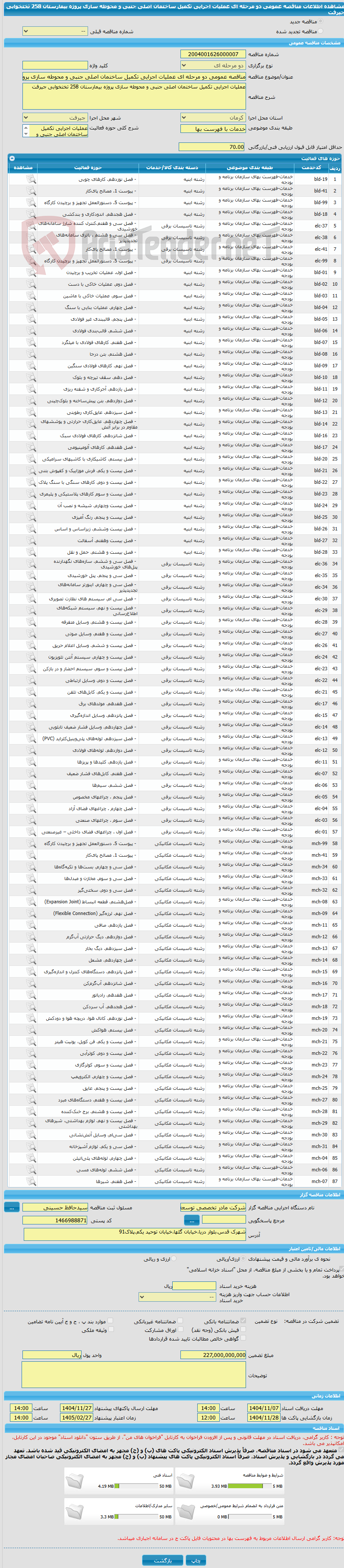 تصویر کوچک آگهی مناقصه عمومی دو مرحله ای عملیات اجرایی تکمیل ساختمان اصلی جنبی و محوطه سازی پروژه بیمارستان 258 تختخوابی جیرفت