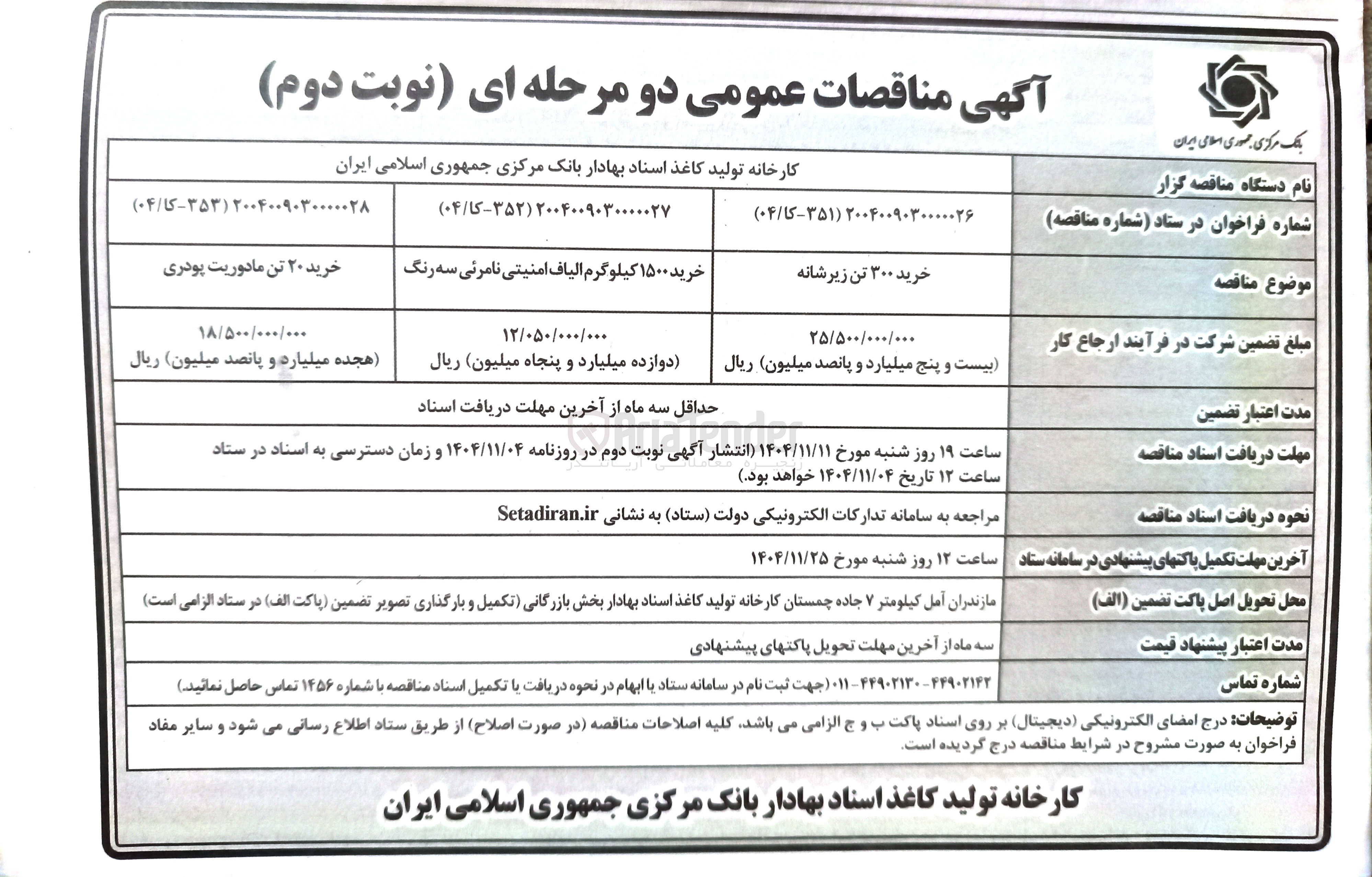 تصویر کوچک آگهی خرید ۱۵۰۰ کیلوگرم الیاف امنیتی نامرئی سه رنگ 