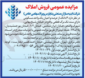 تصویر کوچک آگهی فروش ۶ دانگ از عرصه و اعیان یک واحد مسکونی
