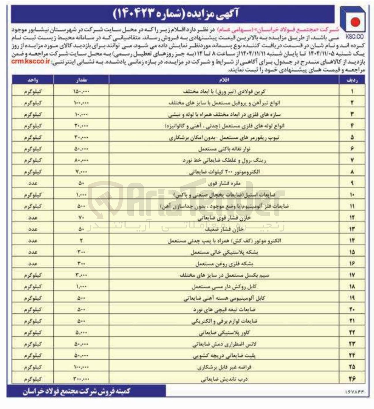 تصویر کوچک آگهی فروش اقلام شامل کربن فولادی - انواع تیرآهن و پروفیل - سازه های فلزی - خازن فشار قوی ضایعاتی و....