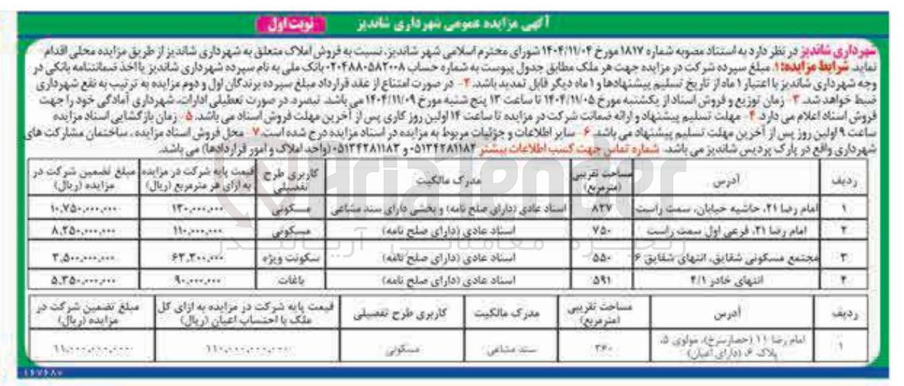 تصویر کوچک آگهی فروش املاک
