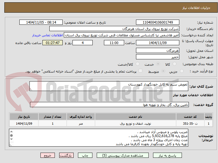 تصویر کوچک آگهی تعویض سیم به کابل خودنگهدار کهورستان 