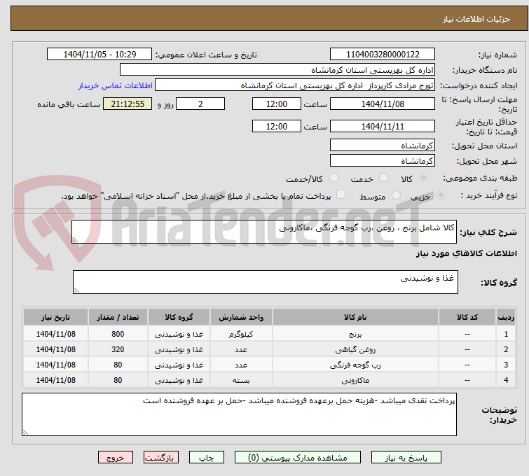تصویر کوچک آگهی کالا شامل برنج ، روغن ،رب گوجه فرنگی ،ماکارونی