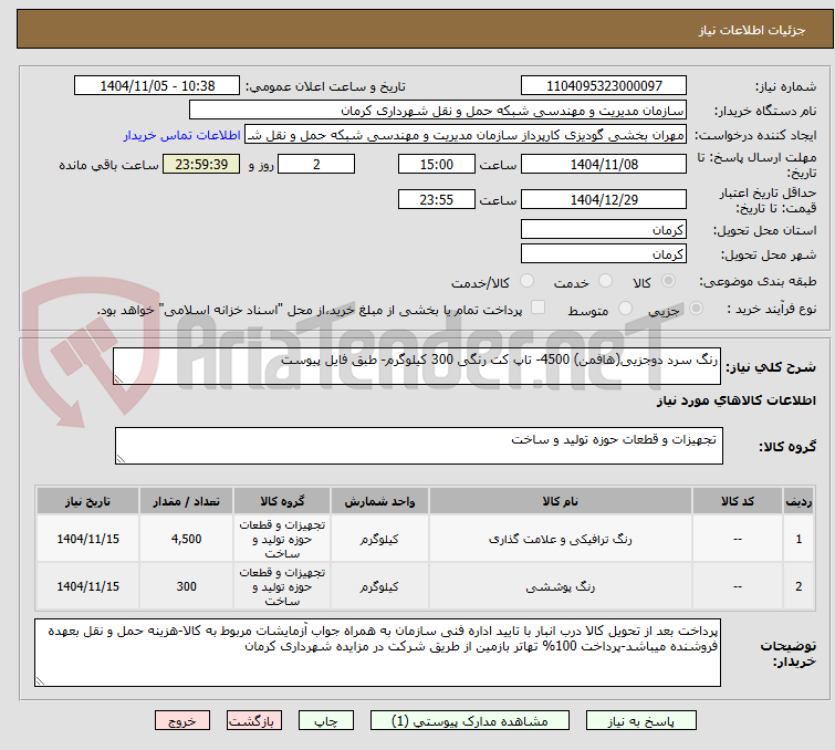 تصویر کوچک آگهی رنگ سرد دوجزیی(هافمن) 4500- تاپ کت رنگی 300 کیلوگرم- طبق فایل پیوست