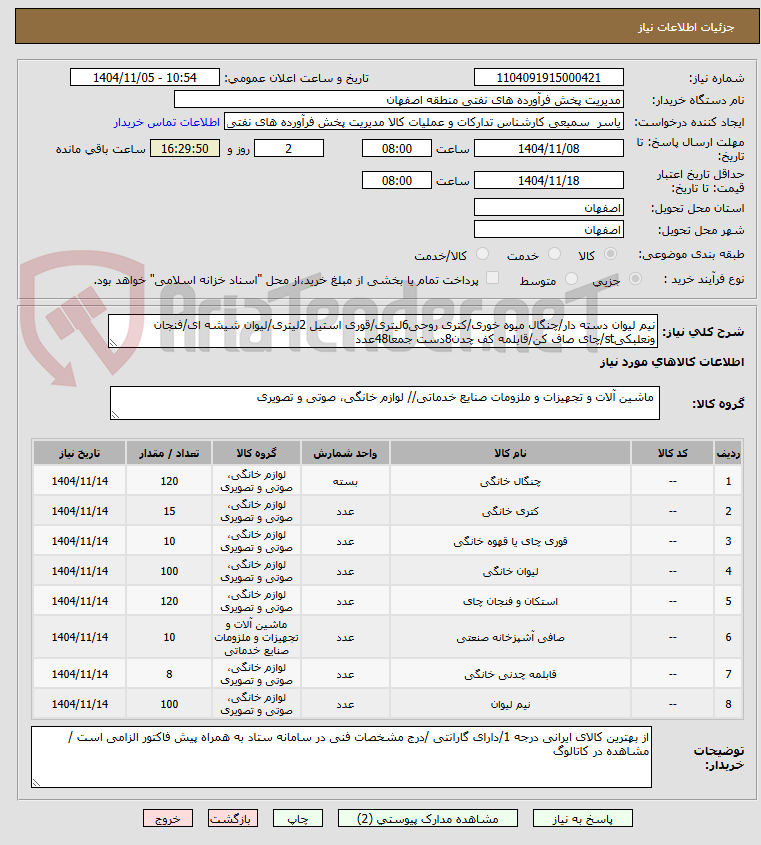 تصویر کوچک آگهی نیم لیوان دسته دار/چنگال میوه خوری/کتری روحی6لیتری/قوری استیل 2لیتری/لیوان شیشه ای/فنجان ونعلبکیst/چای صاف کن/قابلمه کف چدن8دست جمعا48عدد