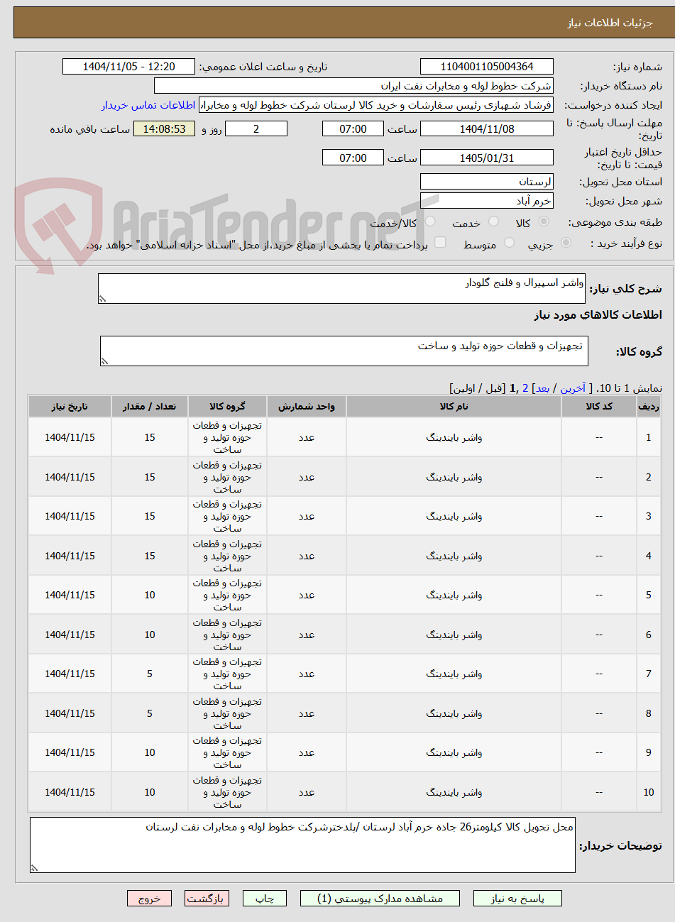 تصویر کوچک آگهی واشر اسپیرال و فلنج گلودار  