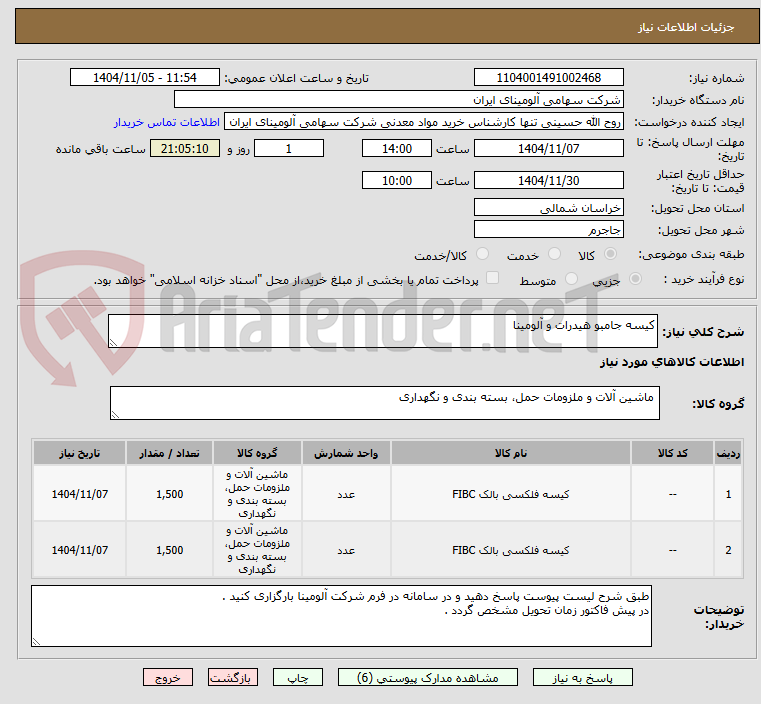 تصویر کوچک آگهی کیسه جامبو هیدرات و آلومینا