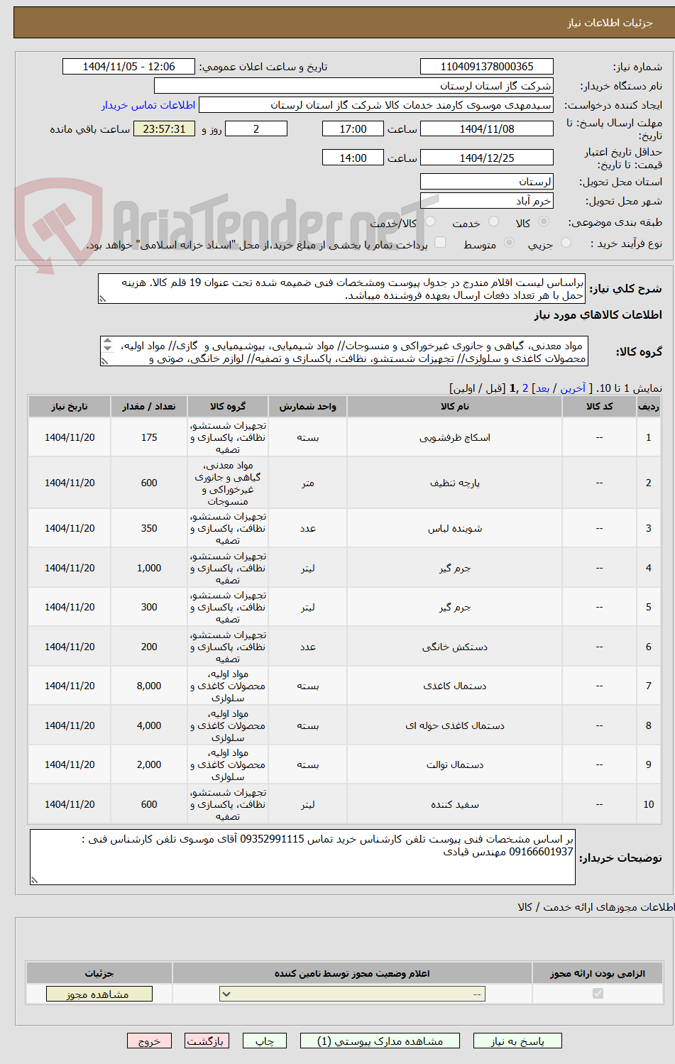 تصویر کوچک آگهی براساس لیست اقلام مندرج در جدول پیوست ومشخصات فنی ضمیمه شده تحت عنوان 19 قلم کالا. هزینه حمل با هر تعداد دفعات ارسال بعهده فروشنده میباشد.