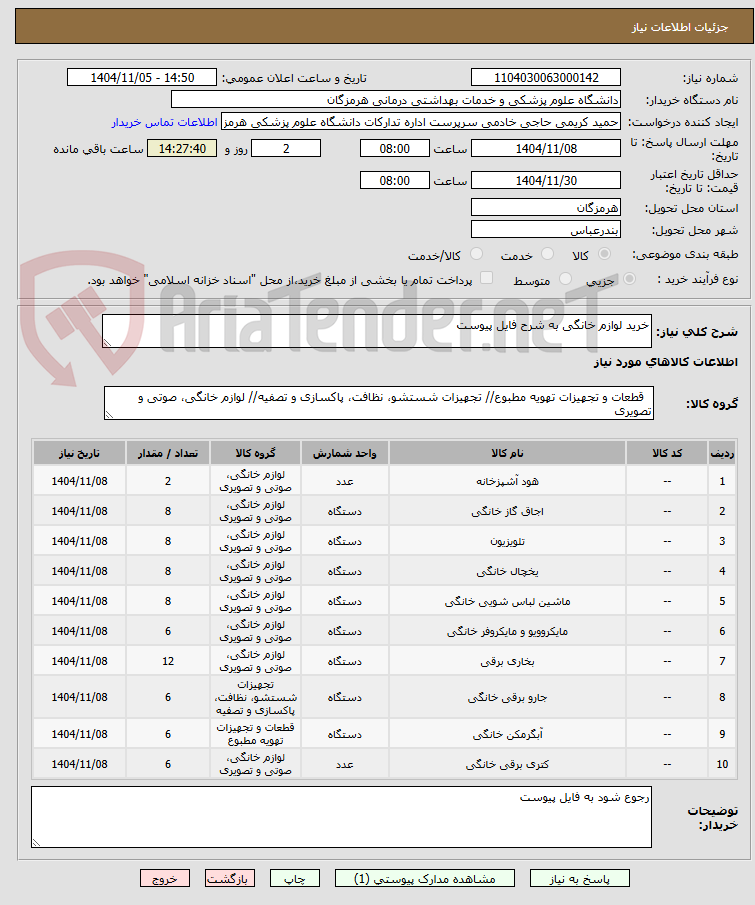 تصویر کوچک آگهی خرید لوازم خانگی به شرح فایل پیوست