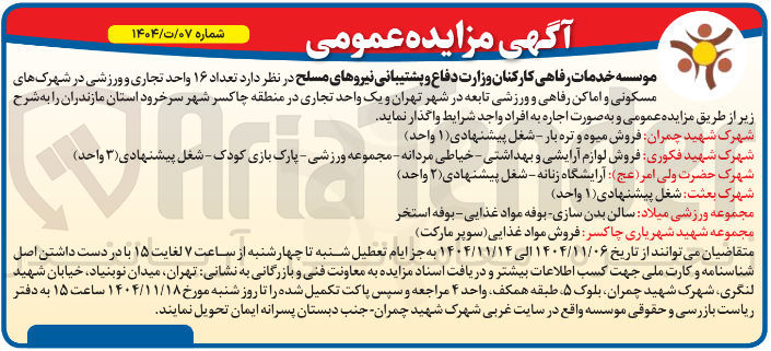 تصویر کوچک آگهی اجاره تعداد ۱۶ واحد تجاری و ورزشی 