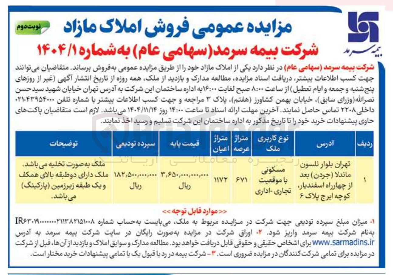 تصویر کوچک آگهی یکی از املاک مازاد