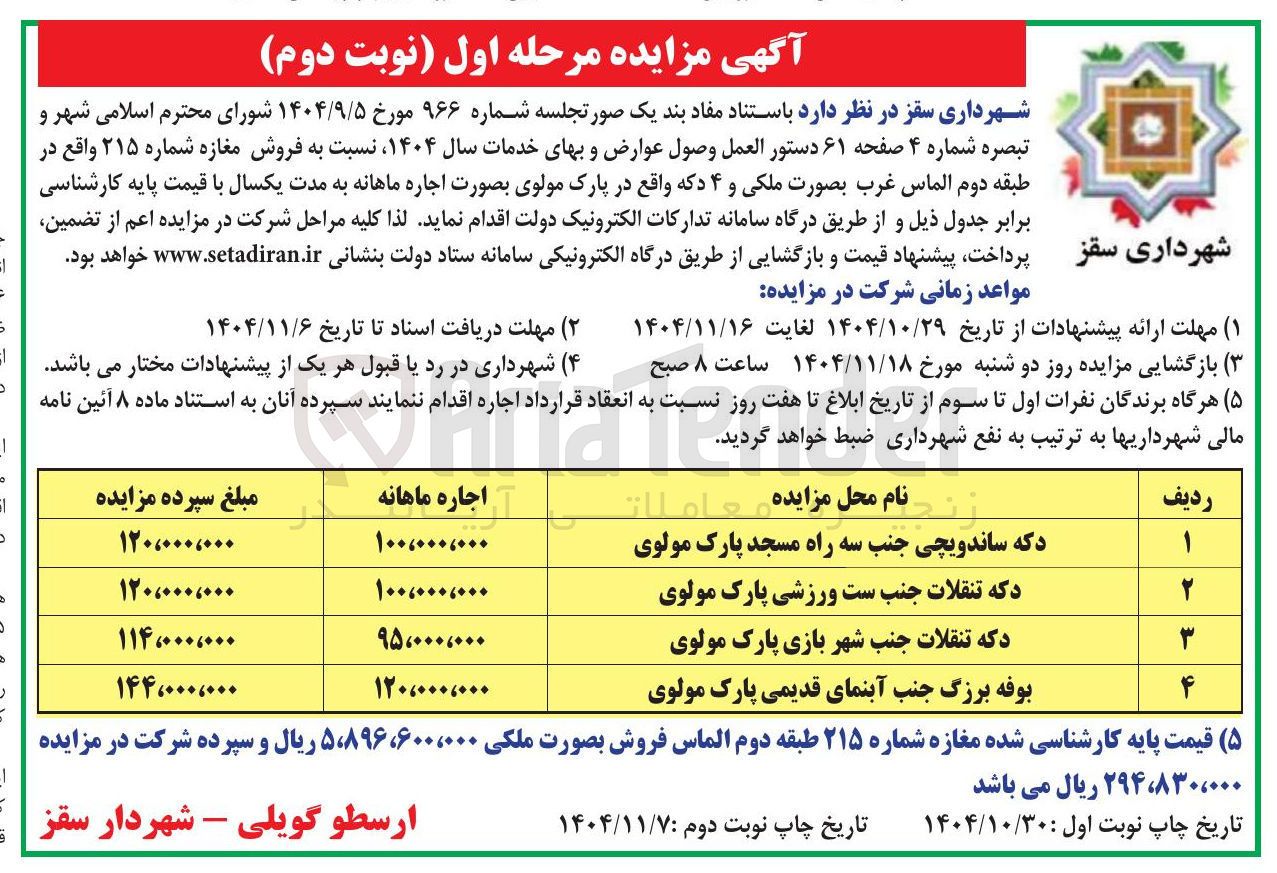 تصویر کوچک آگهی فروش مغازه شماره ۲۱۵ و ۴ دکه 