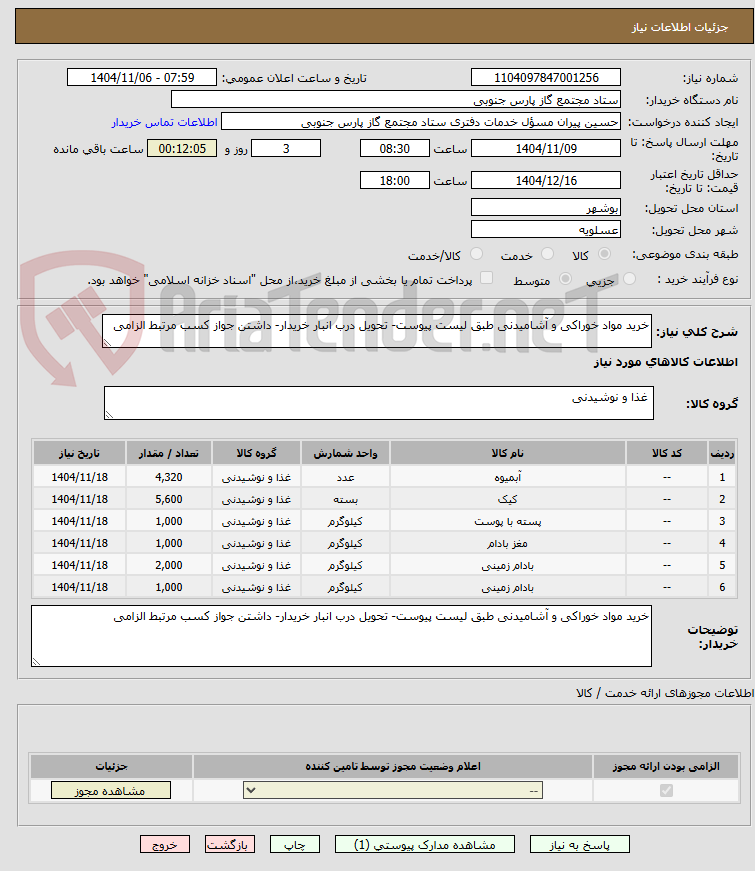 تصویر کوچک آگهی خرید مواد خوراکی و آشامیدنی طبق لیست پیوست- تحویل درب انبار خریدار- داشتن جواز کسب مرتبط الزامی