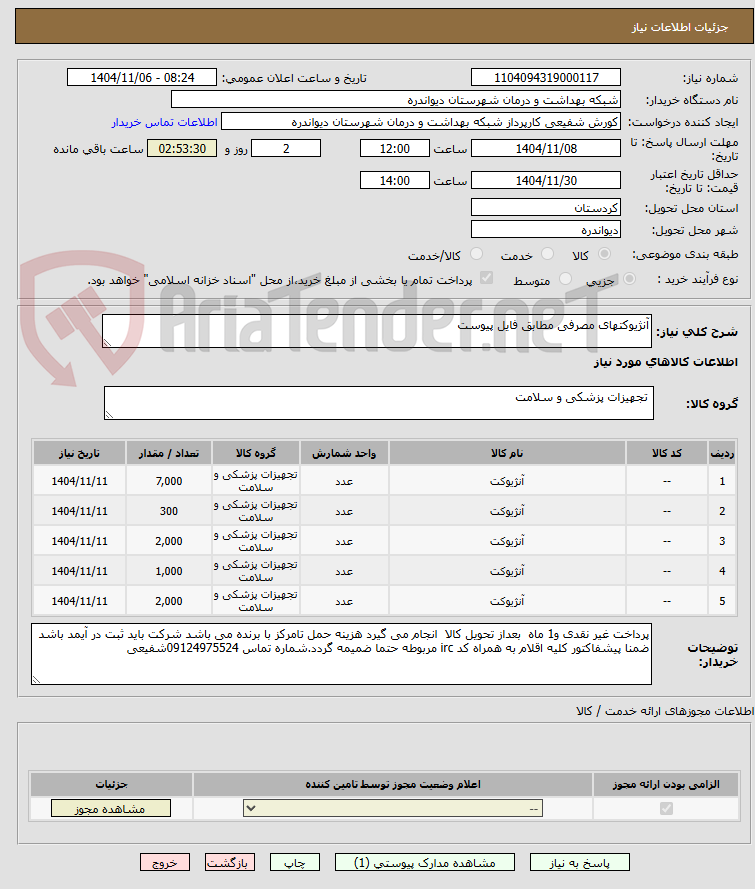 تصویر کوچک آگهی آنژیوکتهای مصرفی مطابق فایل پیوست