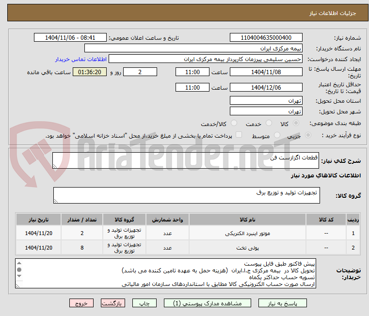 تصویر کوچک آگهی قطعات اگزازست فن