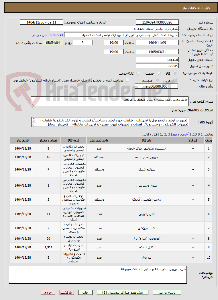 تصویر کوچک آگهی خرید دوربین مداربسته و سایر متعلقات مربوطه