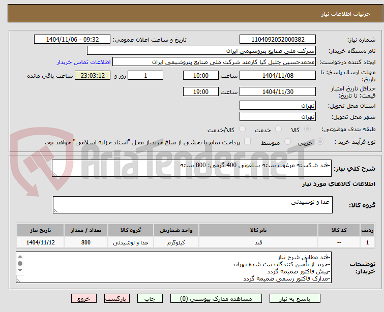 تصویر کوچک آگهی -قند شکسته مرغوب بسته سلفونی 400 گرمی: 800 بسته
