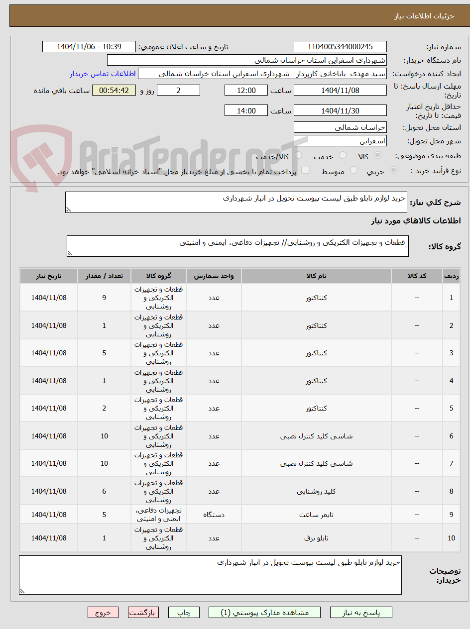 تصویر کوچک آگهی خرید لوازم تابلو طبق لیست پیوست تحویل در انبار شهرداری