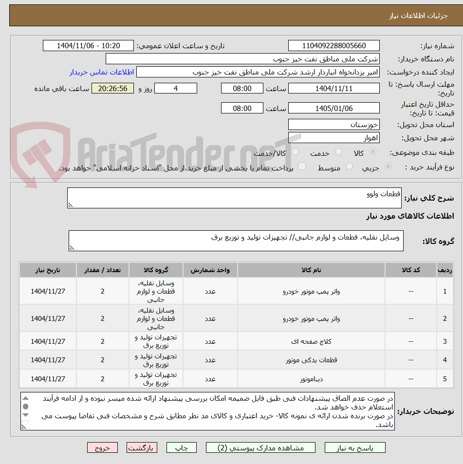 تصویر کوچک آگهی قطعات ولوو