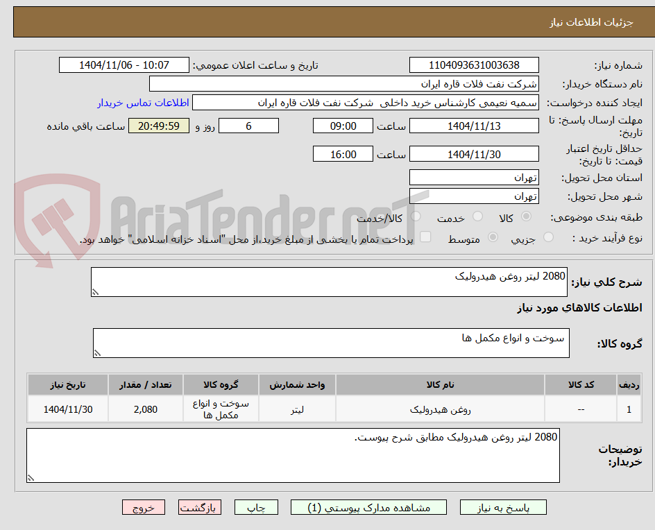 تصویر کوچک آگهی 2080 لیتر روغن هیدرولیک