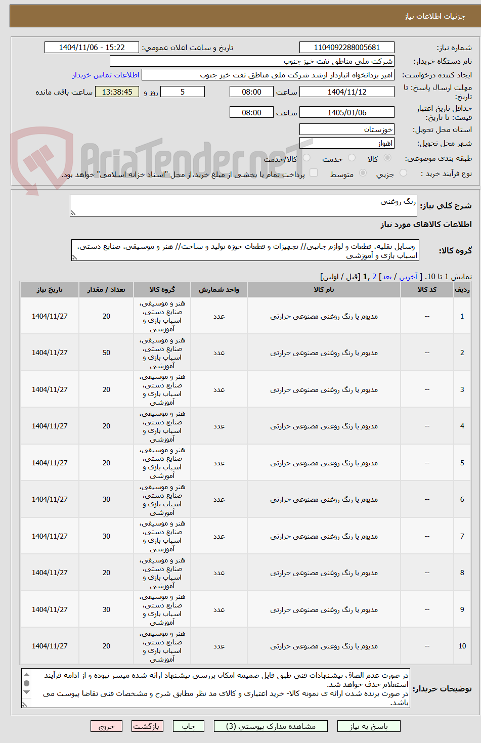 تصویر کوچک آگهی رنگ روغنی 