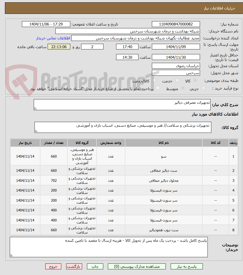 تصویر کوچک آگهی تجهیزات مصرفی دیالیز