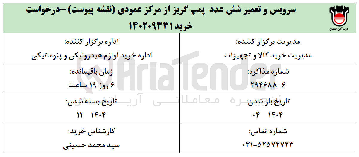 تصویر کوچک آگهی  سرویس و تعمیر شش عدد پمپ گریز از مرکز عمودی