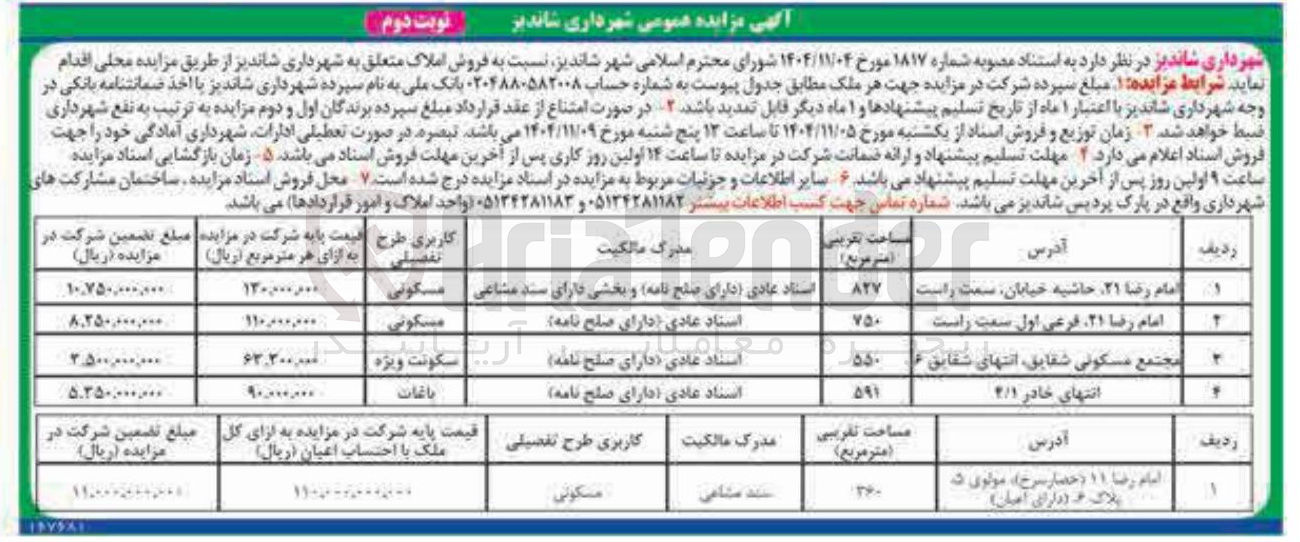 تصویر کوچک آگهی فروش املاک